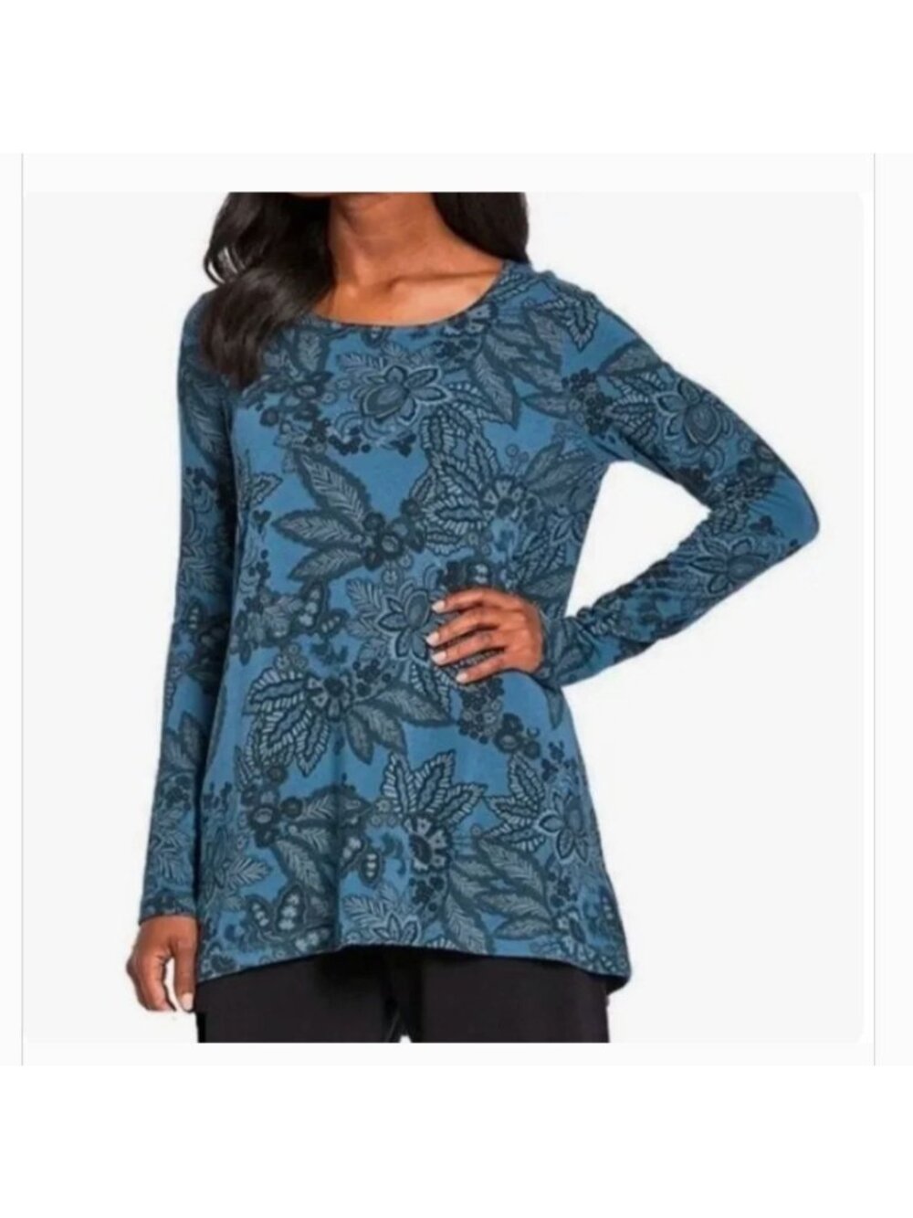Bryn Walker Gabo Long Sleeve Floral Paisley Teal Blue Tunic Top XL